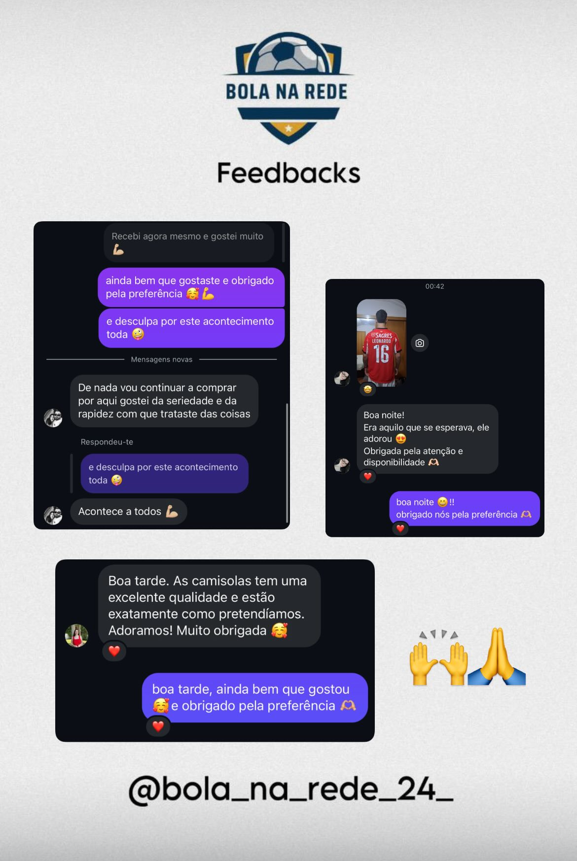 Print de conversa com cliente a elogiar produto e tamanho